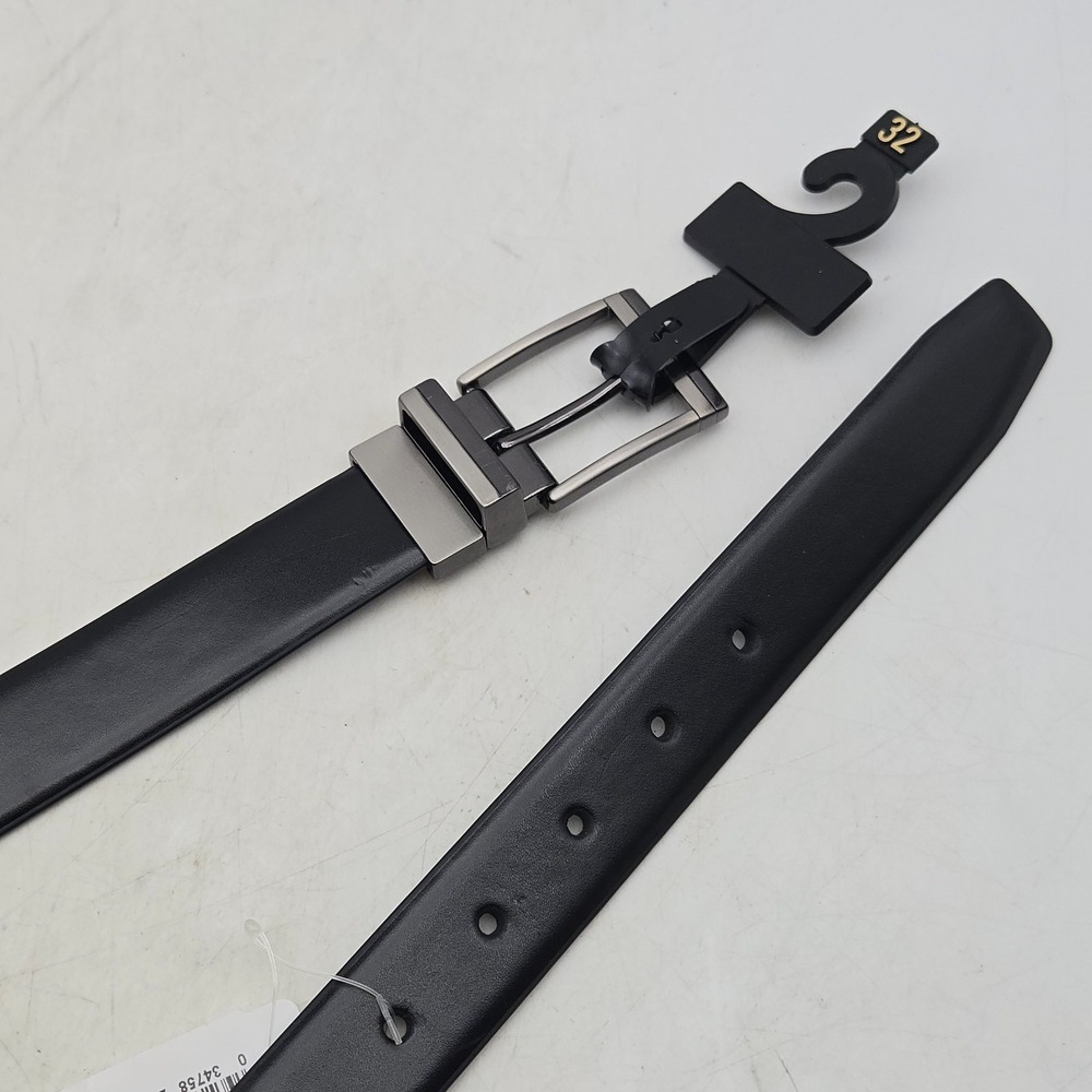 Structure Belt Black Brown Reversible Faux Leather Mens 32 Nickel Buckle New